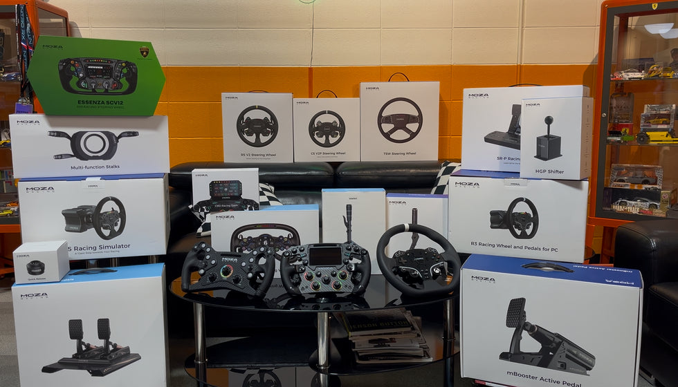 Collection of gaming steering wheels. Collection of Moza racing peripherals available in Calgary