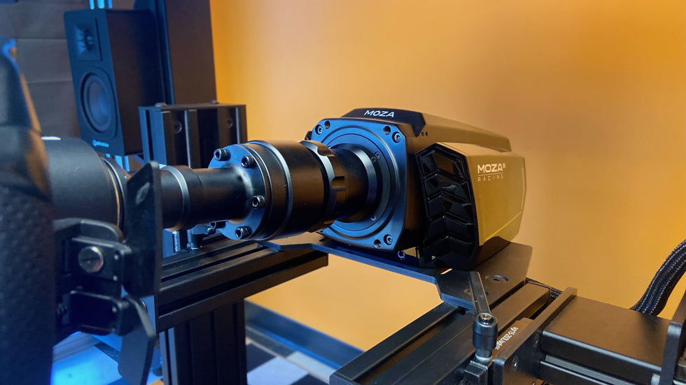 Moza R21 wheelbase with extension rod racing simulator at TracksVR