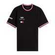 Black t-shirt with Cadillac and Tommy Hilfiger logos on a white background