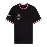 Black t-shirt with Cadillac and Tommy Hilfiger logos on a white background